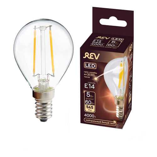 Лампочка светодиодная FILAMENT, шар E14 5W 4000K DECO Premium нейтральный свет в Мосхозторг