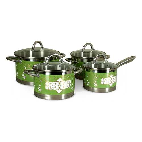 Набор кастрюль 18см, 20см, 24см и соусник 16см с крышками Pomi d'Oro P-640550 Fiore green в Мосхозторг